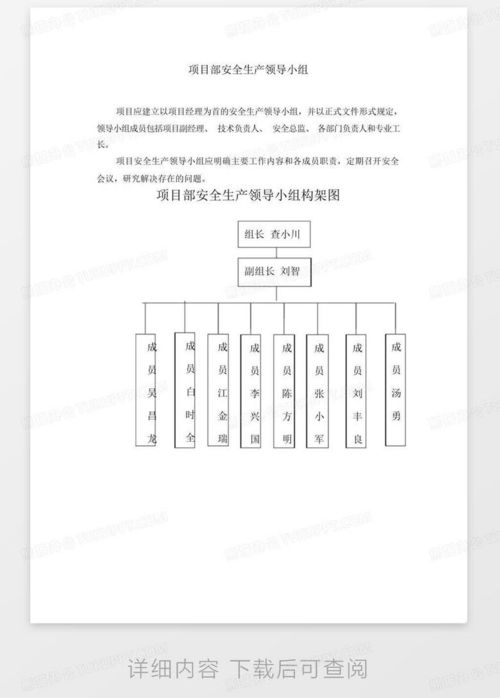 項目部安全生產(chǎn)領(lǐng)導(dǎo)小組 安全管理組織機構(gòu)圖word模板下載 編號lyejakbm 熊貓辦公